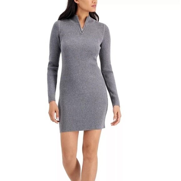 HIPPIE ROSE
Juniors' Quarter-Zip Sweater Dress Grey size S - Picture 1 of 6